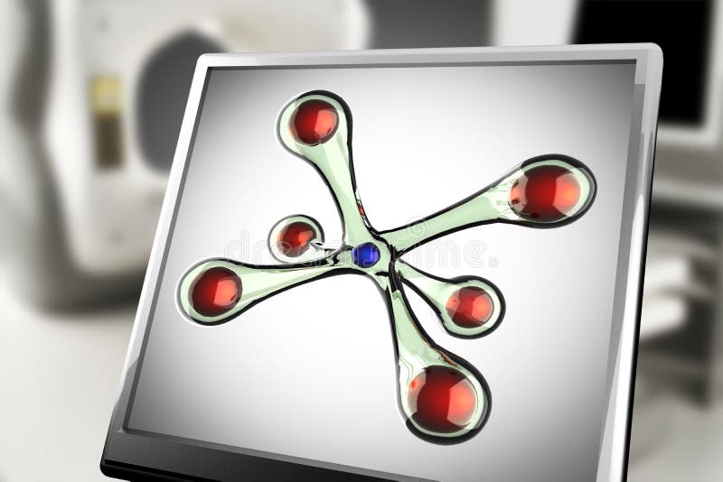 A single atom scientific illustration on monitor in laboratory royalty free illustration
