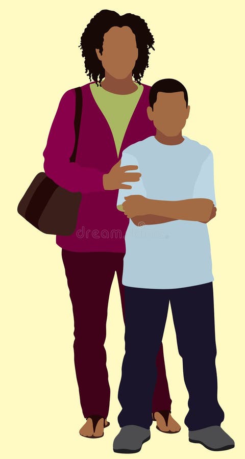 Single Black Mother with Son. Black or african american family which consists of a mother and son without the father vector illustration Single Black Mother with Son. Black or african american family which consists of a mother and son without the father vector illustration