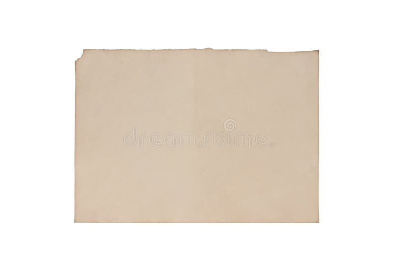 Single blank old dirty and burnt paper sheet isolated on white