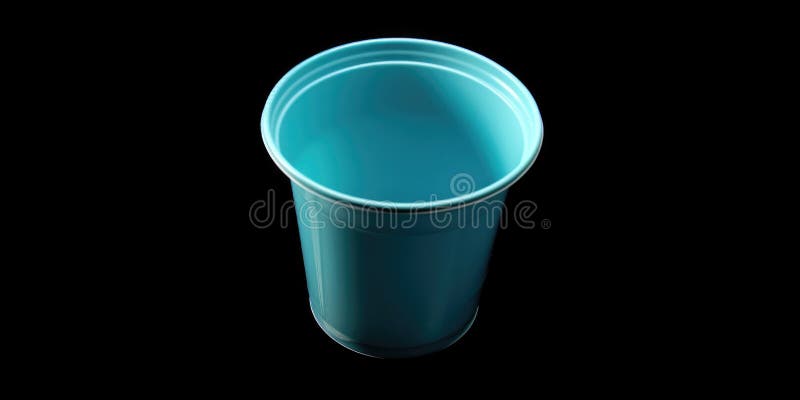 A single blue plastic cup on a black background stock image