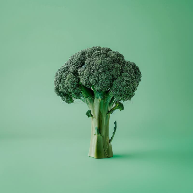 Single Broccoli Floret on Green Background stock images