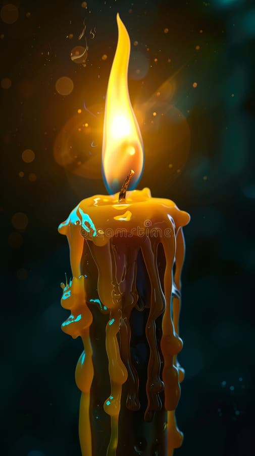 Single burning candle with melted wax, dark background. Tranquility and focus concept royalty free stock photo