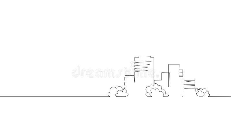 Single continuous line art city building construction. Architecture house urban apartment cityscape landscape concept