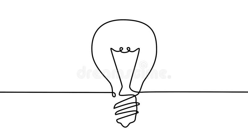 Single continuous line. Contour of a light bulb. 3D Rendering stock illustration