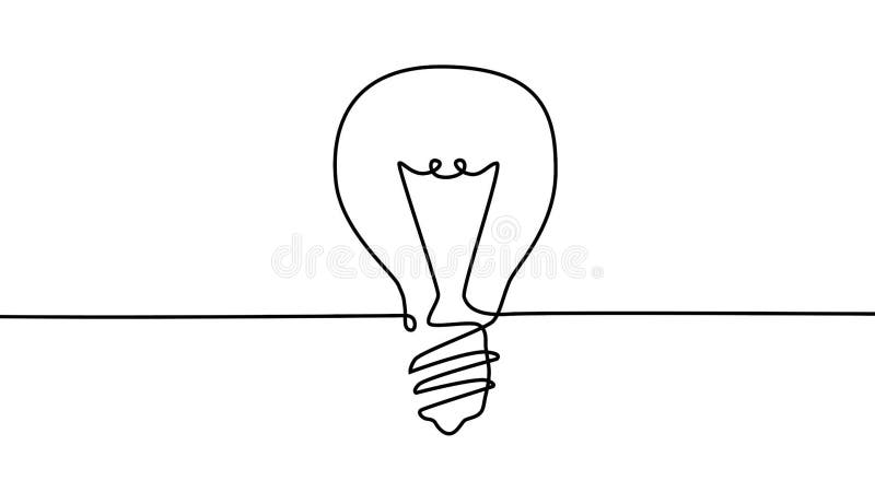 Single continuous line. Contour of a light bulb. 3D Rendering stock illustration