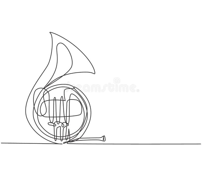 Single continuous line drawing of pocket trumpet. Dynamic wind music instruments concept one line draw design graphic vector royalty free illustration