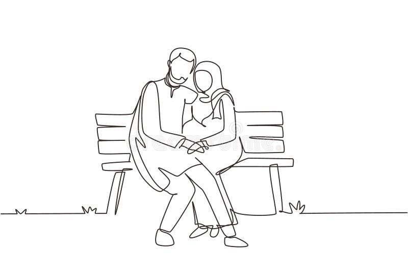 Single one line drawing cute couple in romantic pose. Happy man