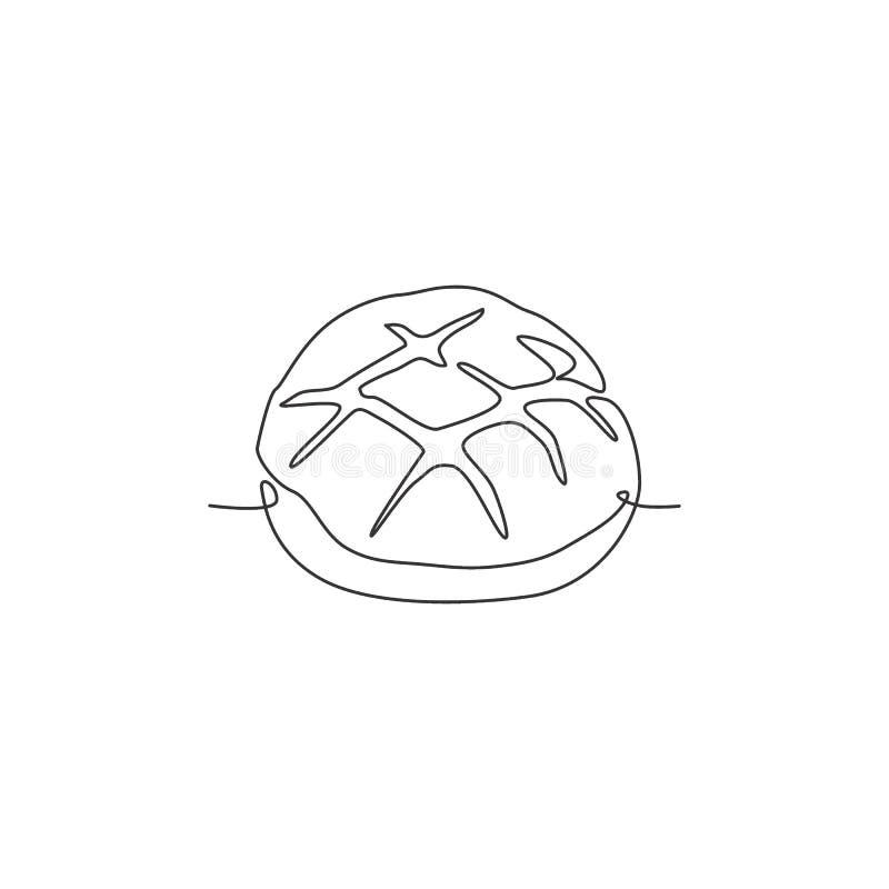 Single continuous line drawing stylized online sweet round bread shop logo label. Emblem bakery store concept. Modern one line