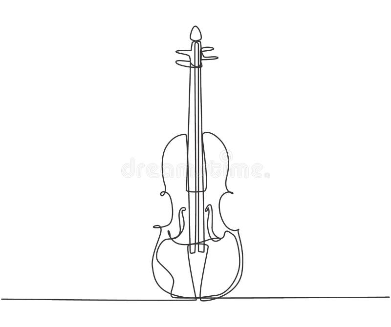 Single continuous line drawing of violin on white background. Trendy stringed music instruments concept one line draw design vector illustration