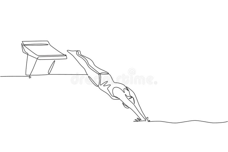 Single Continuous Line Drawing of Young Happy Professional Swimmer ...