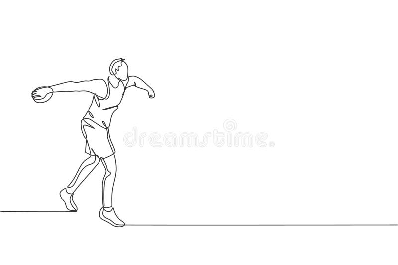 single continuous line drawing young sportive man practice to throw discus court stadium athletic games sport concept 202036351