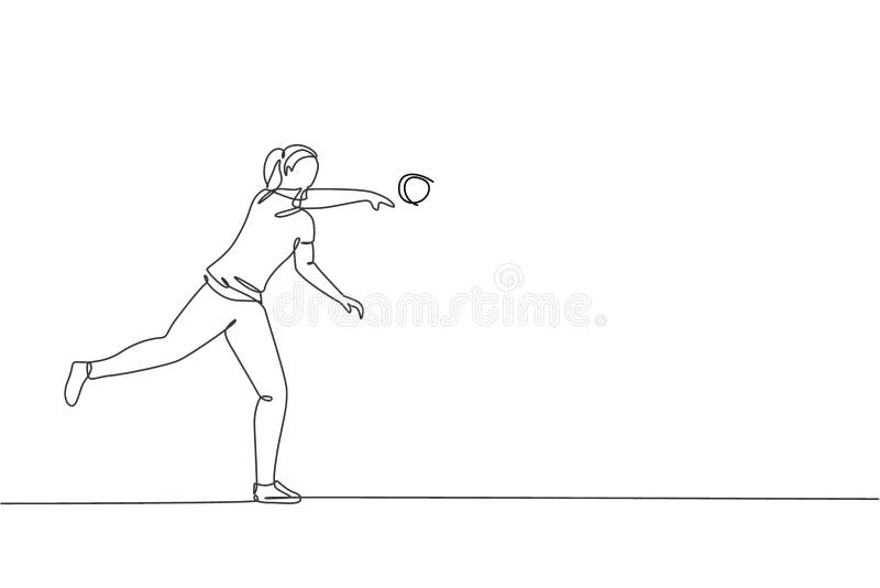 single continuous line drawing young sportive woman practice to powerfully throw shot put court stadium athletic games 202036316