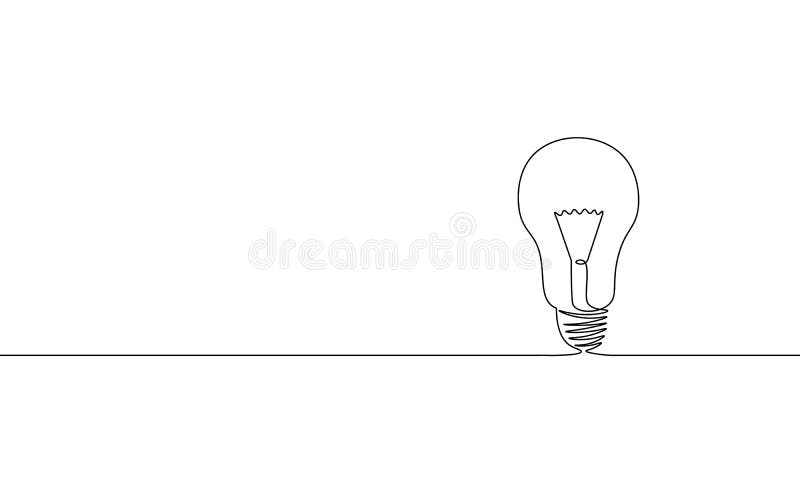 Single continuous one line art idea light bulb. Creative solution team work lamp concept design sketch outline drawing stock illustration