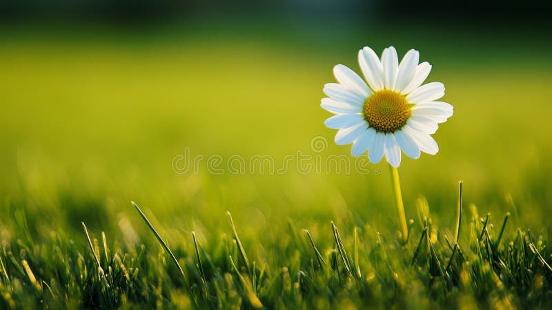 A single delicate daisy blooms amidst a lush green field symbolizing simplicity purity new beginnings hope and the beauty of royalty free illustration