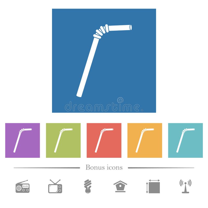 Single Drinking Straw Solid Flat White Icons on Round Color Backgrounds