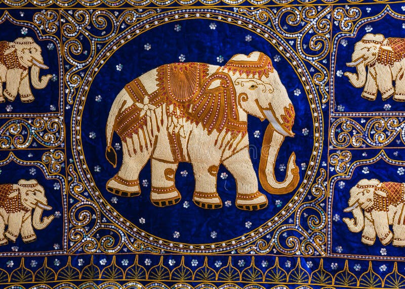 Embroidered Elephant on Green Stock Image Image of saddled