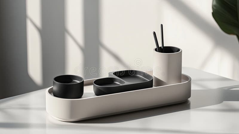 A single ergonomic desk organizer styled on a clean white table royalty free stock image