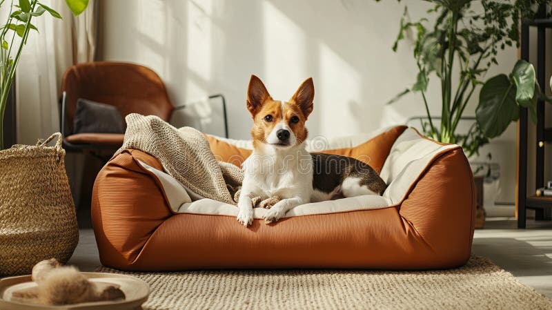 A single ergonomic pet bed subscription flyer styled with clean royalty free stock photography