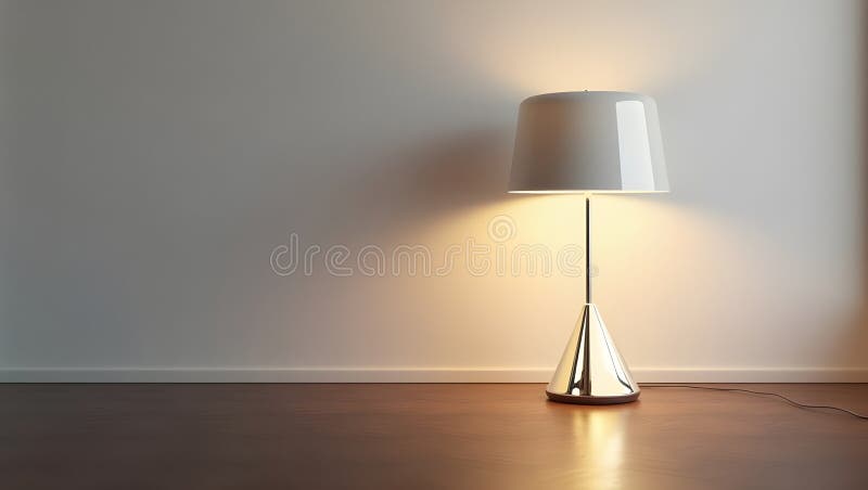 A single geometric lamp casting soft light in a minimal empty room vector illustration