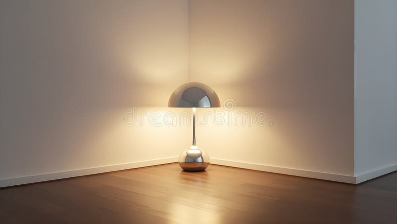 A single geometric lamp casting soft light in a minimal empty room stock illustration