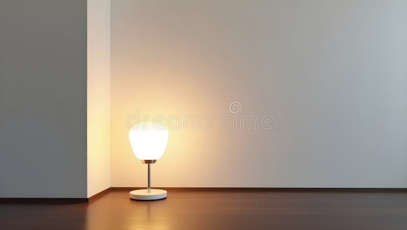 A single geometric lamp casting soft light in a minimal empty room stock illustration