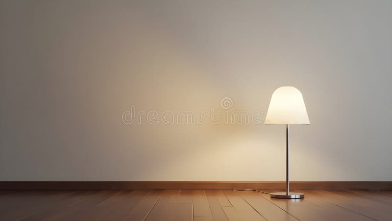 A single geometric lamp casting soft light in a minimal empty room royalty free illustration