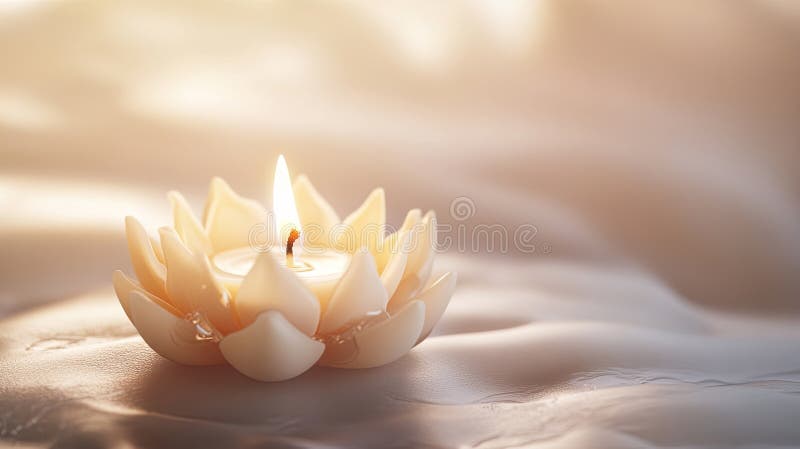A single glowing lotus flower candle resting on a soft neutral royalty free stock photography