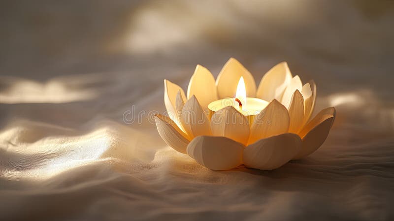 A single glowing lotus flower candle resting on a soft neutral royalty free stock photography