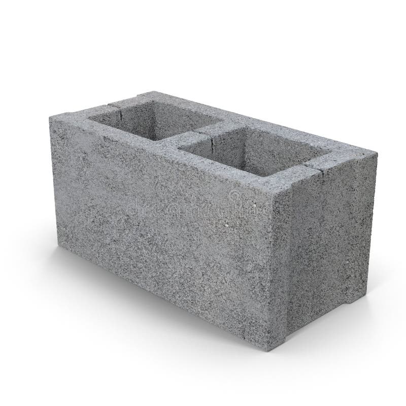 Single Gray Concrete Cinder Block Isolated On White. 3D Illustration