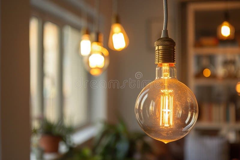 Warm Light Bulb in a Cozy Interior Stock Illustration Illustration of