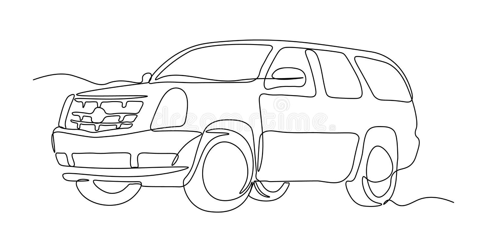 Single line drawing of tough 4x4 speed trail jeep car. Adventure offroad  rally vehicle transportation concept. One continuous line draw design Stock  Vector