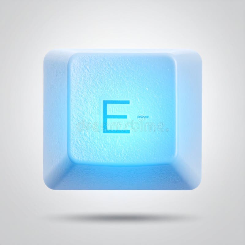 Futuristic Glowing Blue E Keyboard Button stock illustration