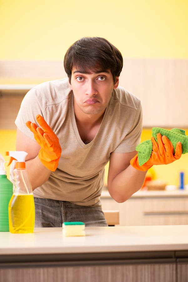The Single Man Cleaning Kitchen at Home Stock Photo Image of cleaning