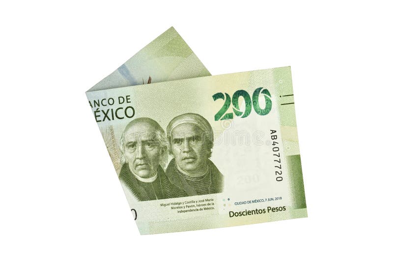 A single middle folded 200 mexican peso bill isolated on white background royalty free stock images