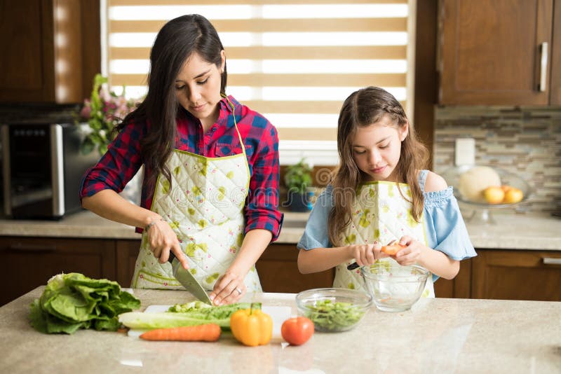 Single Mom And Daughter Cooking Stock Image Image Of Lifestyle Adult 93979161 