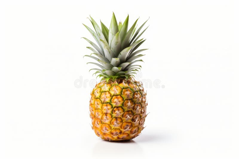 Single pineapple on white background with full depth of field for sharp focus throughout royalty free stock images