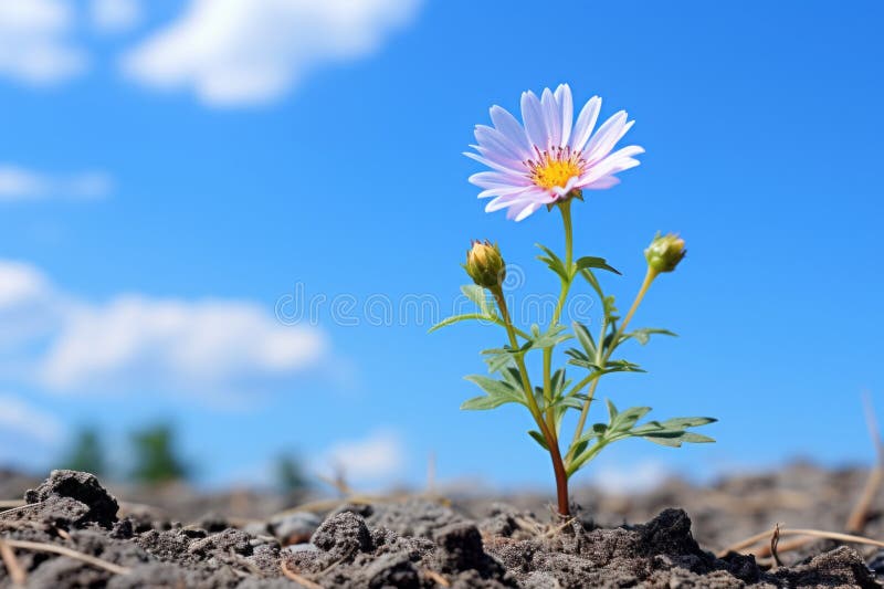 A Single Pink Flower is Growing Out of the Ground Stock Illustration