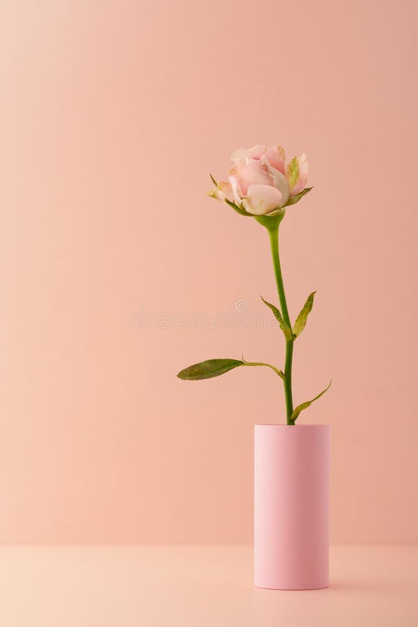 Single Pink Rose in a Vase, Isolated Stock Image Image of pink