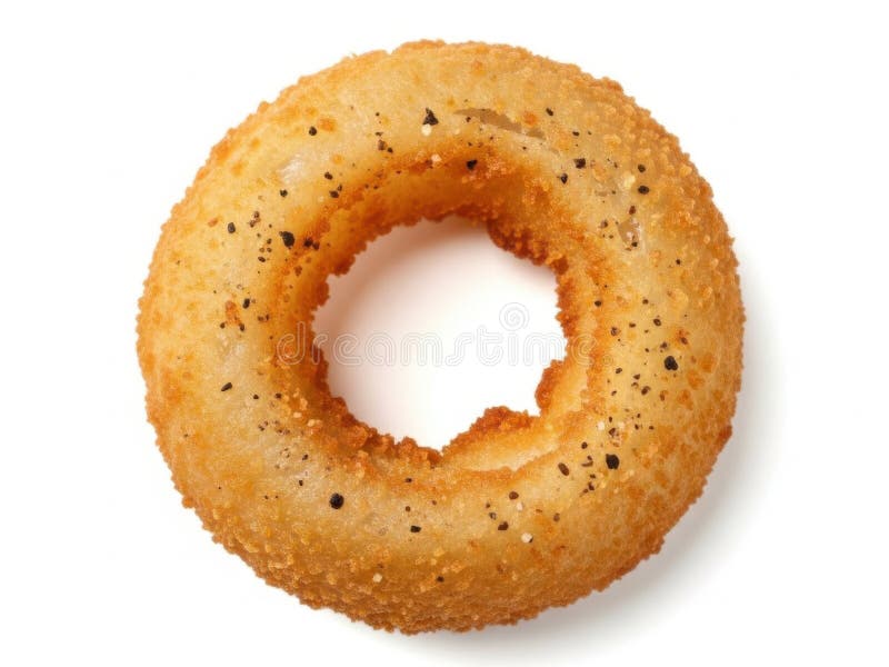 This image features a single plain doughnut with a light brown color and a slightly textured surface. The doughnut is isolated on a white background, making it the sole focus of the image. The doughnut has a classic ring shape with a hole in the center and is sprinkled with small black specks, possibly sesame seeds or poppy seeds. Doughnut isolated illustrations