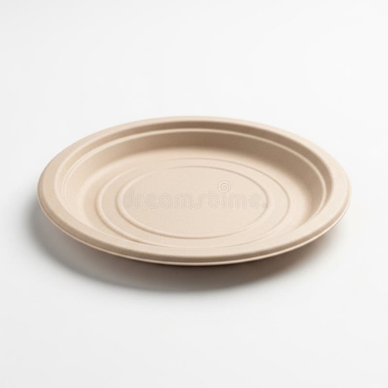 Single Beige Biodegradable Disposable Plate on White Surface eco-friendly compostable vector illustration