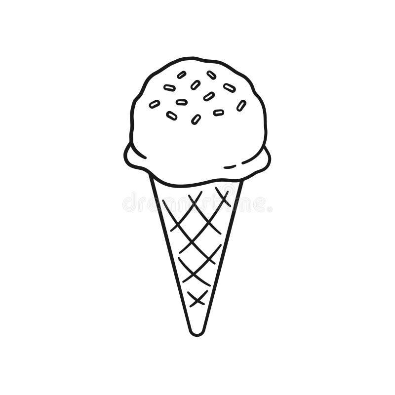 Download Single Scoop Ice Cream With Sprinkles On Sugar Cone Line ...
