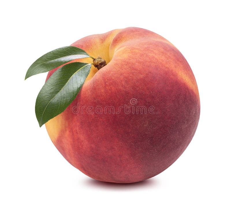 Single separate peach isolated on white background