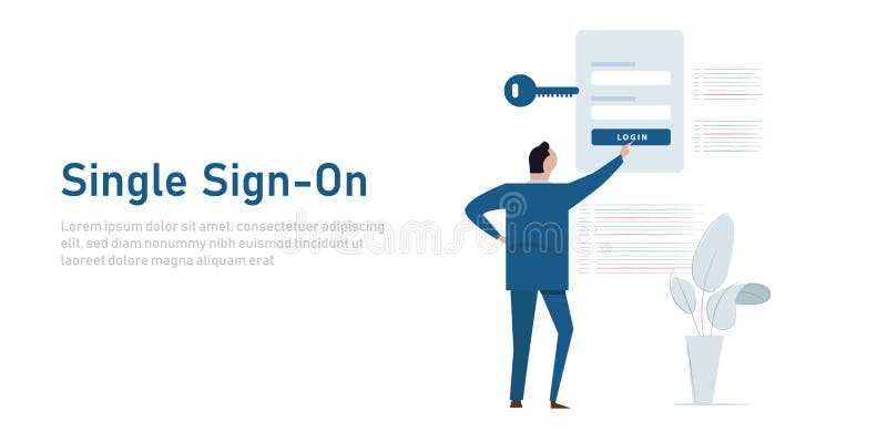 Single sign-on login protection password businessman validation digital security web internet vector. Online account log vectors