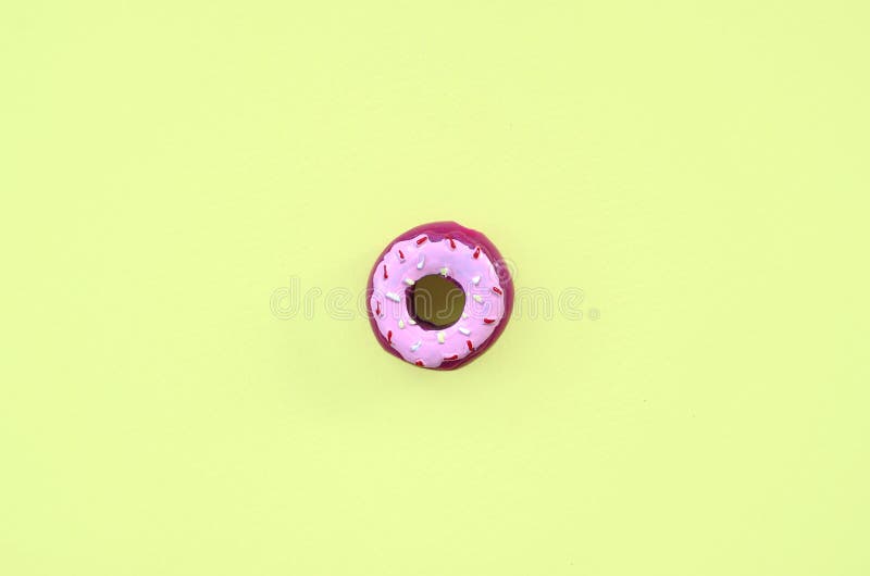 Download Pink Round Donut On Yellow Background. Flat Lay, Top View. Stock Photo - Image of decoration ...