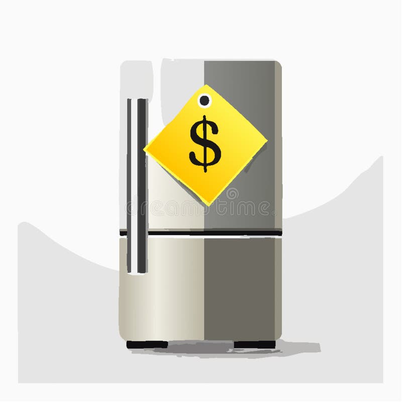 A single sticky note with a dollar sign is attached to a fridge, reminding about expenses. Sign estimate vectors