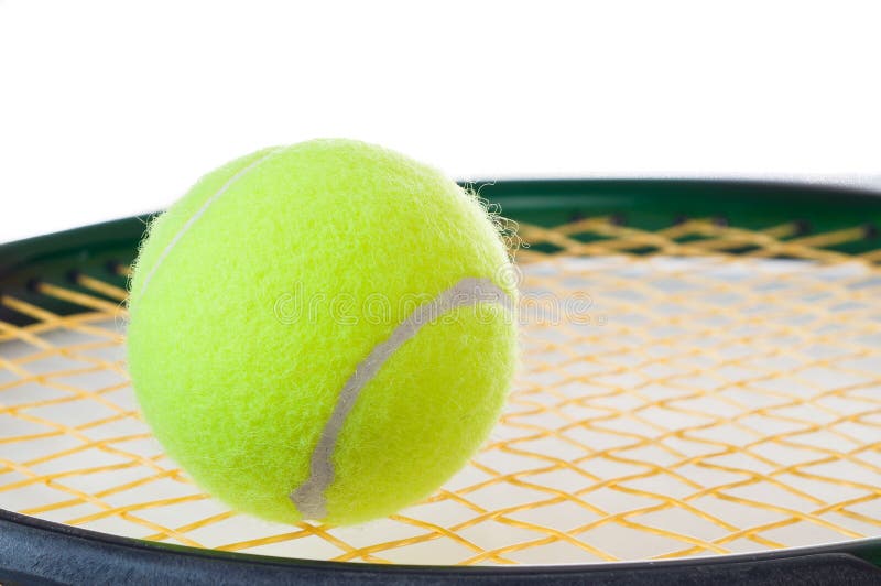A Single Tennis Ball on a Tennis Racket Stock Photo Image of white, tennis 18122492