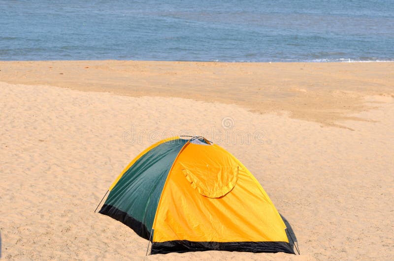 Tent on Sand with Exclusive Meaning Stock Image Image of single