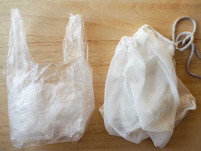 Singleuse Plastic Bag and Reusable Vegetable Bag As a Sustainable