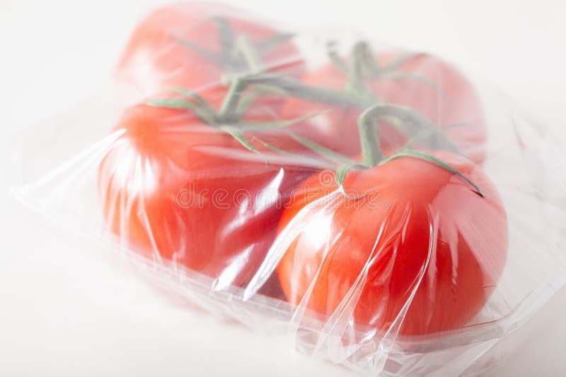 Single Use Plastic Packaging Issue. Tomatoes Vegetables in Plastic Bag Stock Photo Image of