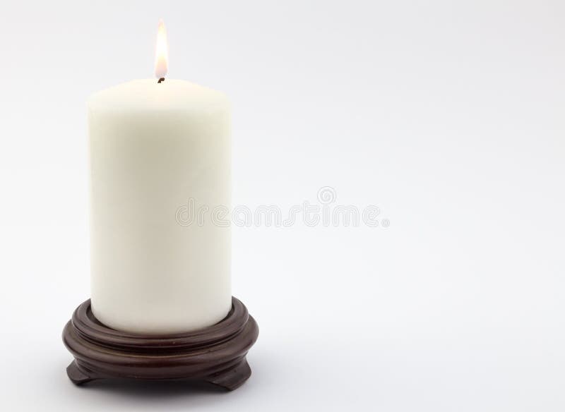 Single White Lit Candle on White Background Stock Photo Image of